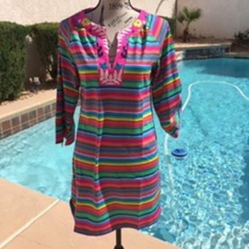 MULTI-COLOR EMBROIDERED SWIMWEAR COVERUP SIZE S